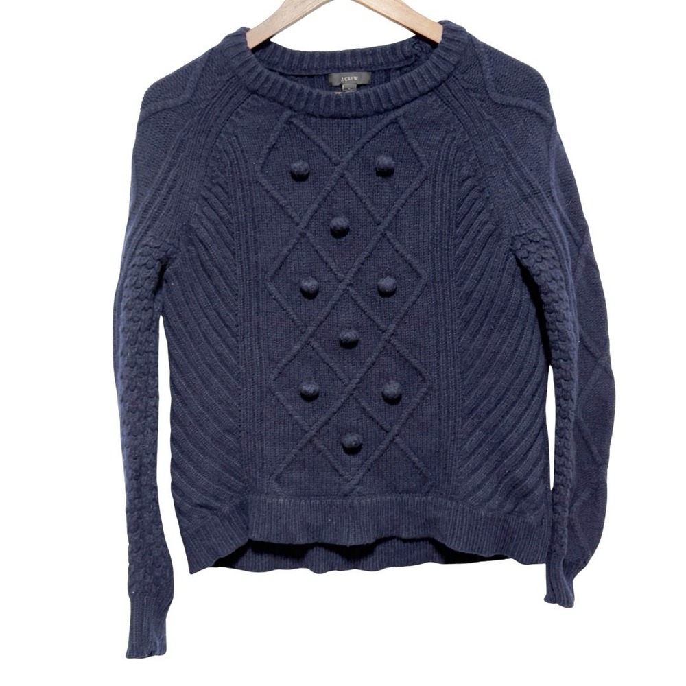 J Crew Sweater Womens S Navy Blue Wool Bobble Crew Neck Pullover Preppy Knit
